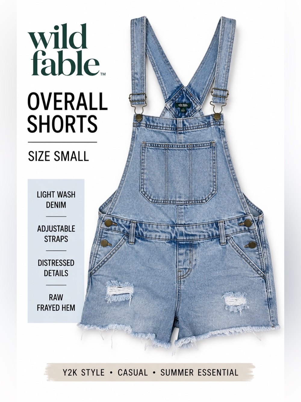 Wild Fable Denim Overall Shorts Size Small Light Wash Distressed Y2K Shortalls
